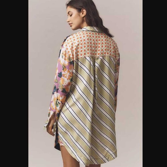 New S Anthropologie The Soren mixed-print mini shirt dress by Maeve - Picture 3 of 11